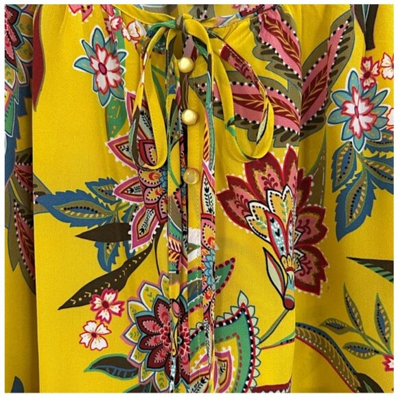 Johnny Was Silk Anka Floral Paisley Peasant Blouse Yellow Multi Boho S - Picture 4 of 8